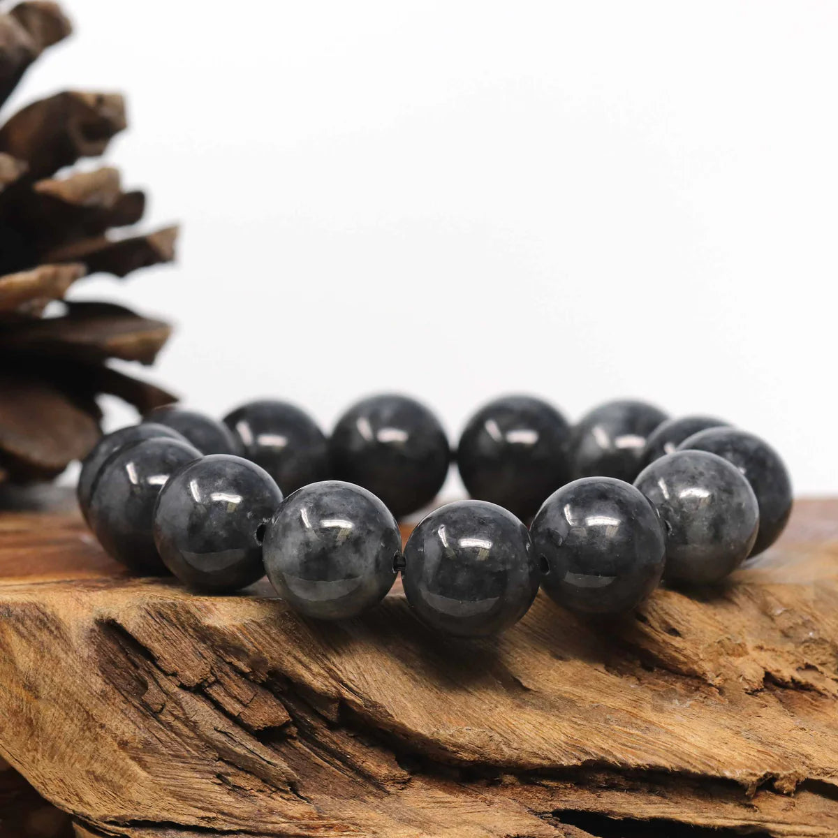 Black Jadeite Large Bead Bracelet