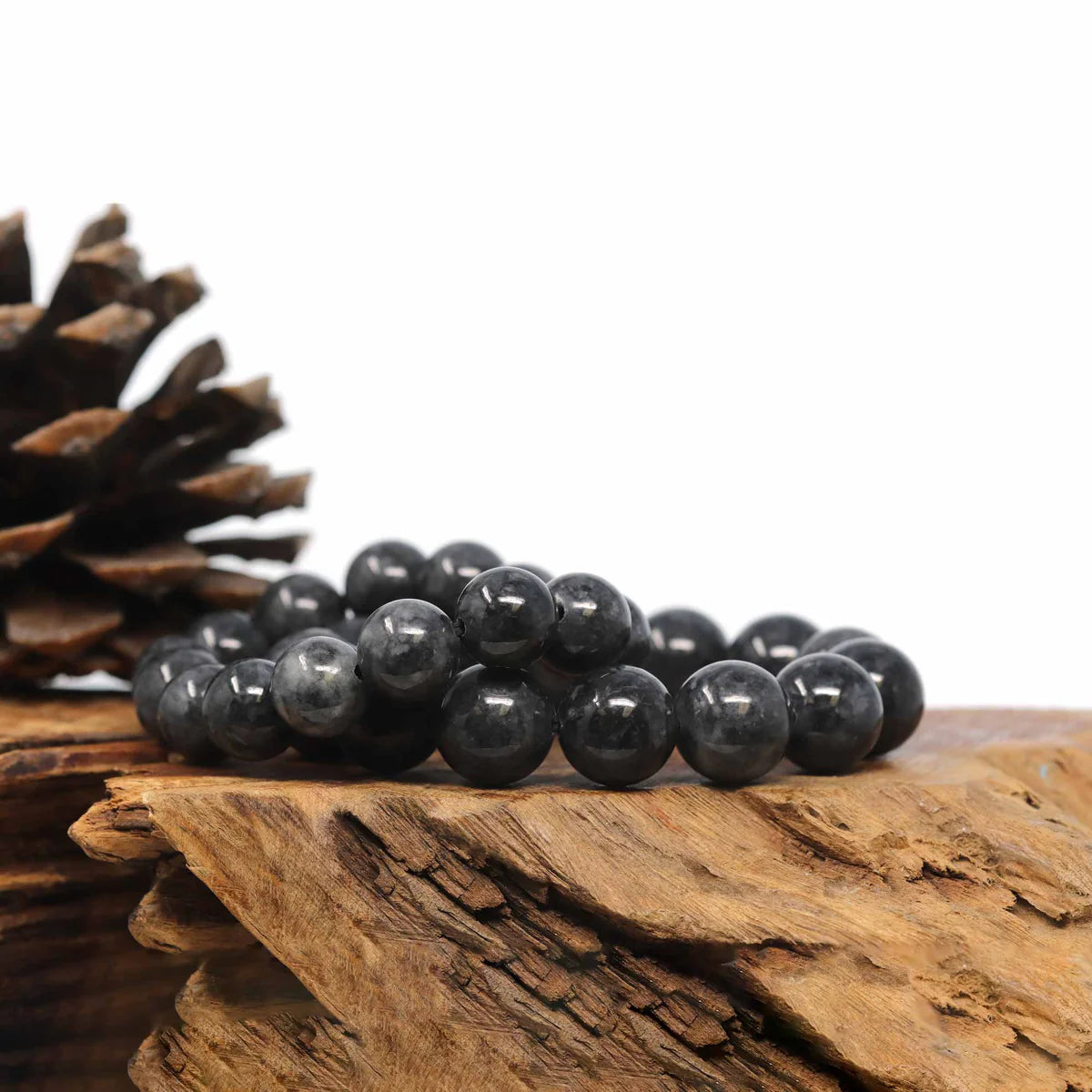 Black Jadeite Large Bead Bracelet