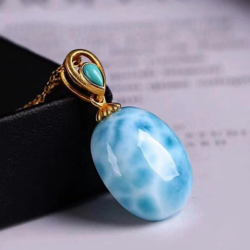Larimar Teardrop Stone Necklace